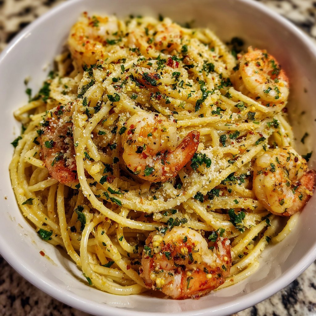 Roasted Garlic Lemon Pasta with Shrimp